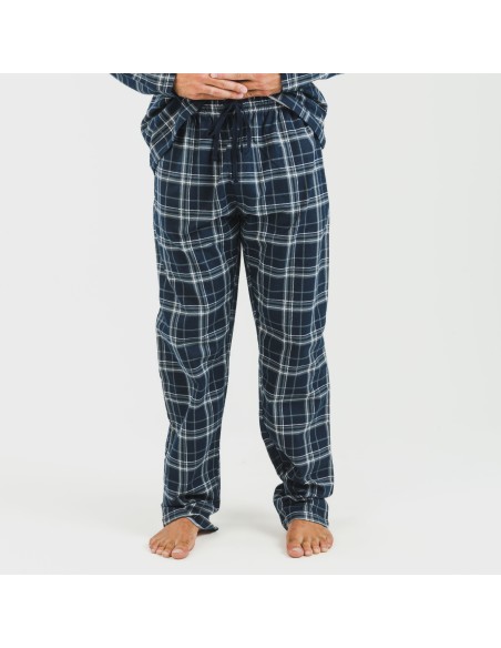 Pijama franela con solapa hombre Cuadro Brais azul Pijama franela con solapa hombre Cuadro Brais azul