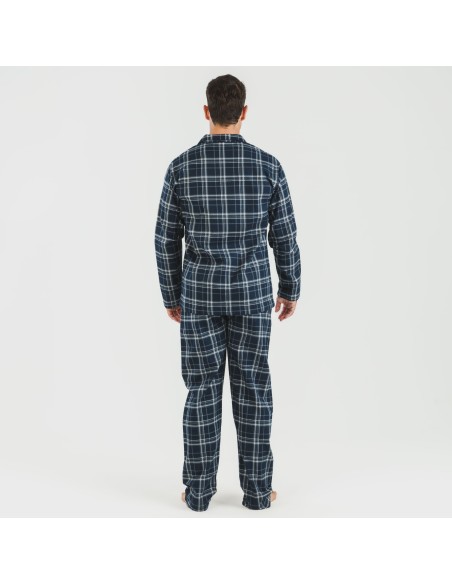 Pijama franela con solapa hombre Cuadro Brais azul Pijama franela con solapa hombre Cuadro Brais azul