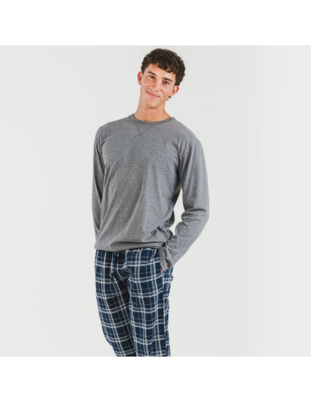 Pijama hombre franela Cuadro Brais gris mezcliyado Pijama hombre franela Cuadro Brais gris mezcliyado