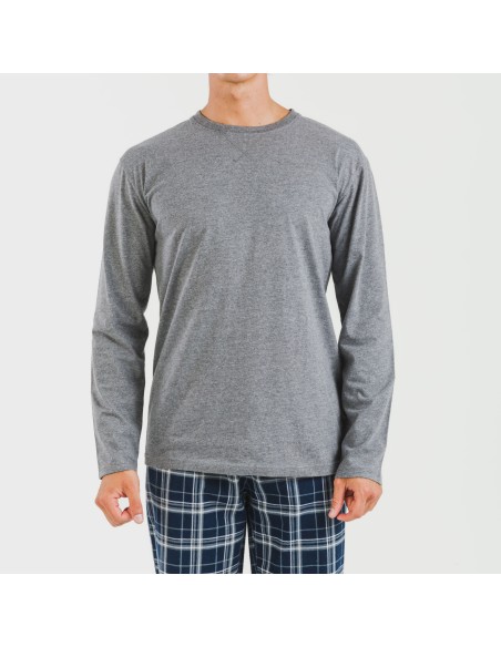 Pijama hombre franela Cuadro Brais gris mezcliyado Pijama hombre franela Cuadro Brais gris mezcliyado