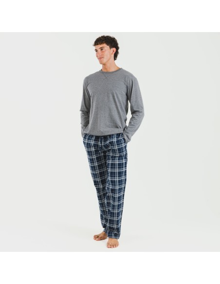 Pijama hombre franela Cuadro Brais gris mezcliyado Pijama hombre franela Cuadro Brais gris mezcliyado