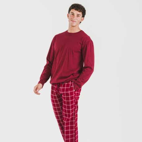 Pijama hombre franela Cuadro Nitari burdeos