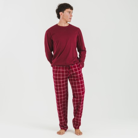 Pijama hombre franela Cuadro Nitari burdeos