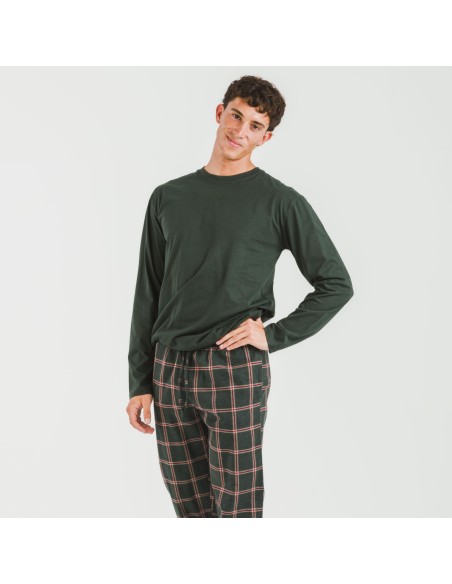 Pijama hombre franela Cuadro Nelby verde caceria