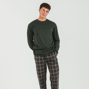 Pijama hombre franela Cuadro Nelby verde caceria 2