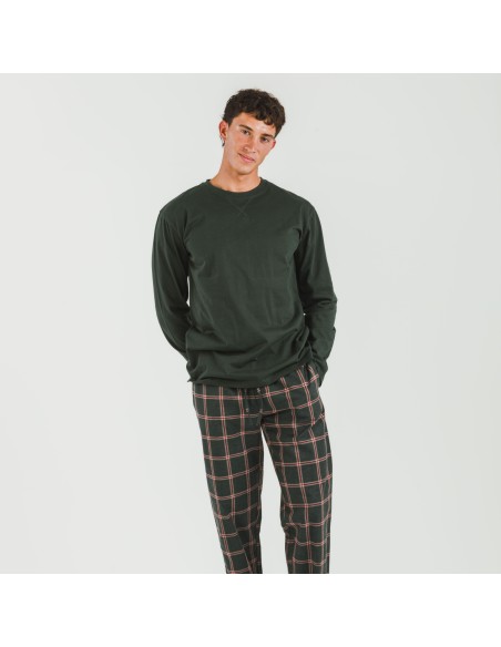 Pijama hombre franela Cuadro Nelby verde caceria