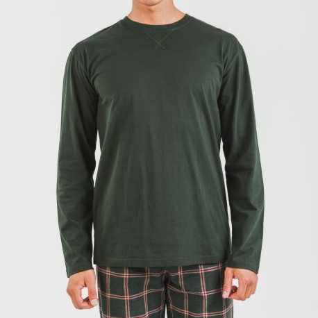 Pijama hombre franela Cuadro Nelby verde caceria