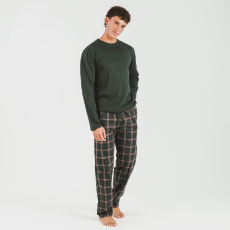 Pijama hombre franela Cuadro Nelby verde caceria