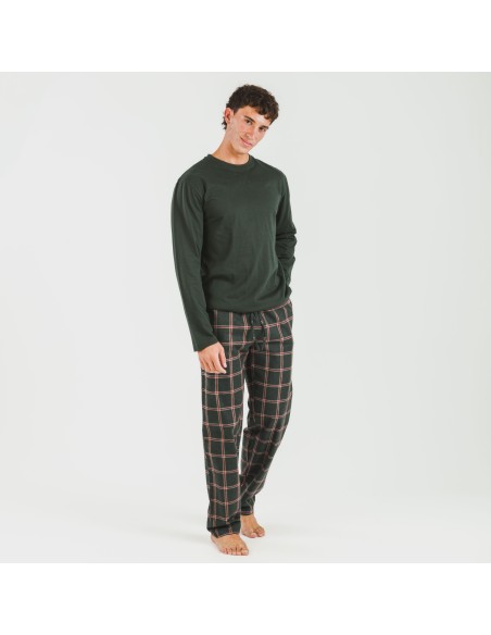 Pijama hombre franela Cuadro Nelby verde caceria