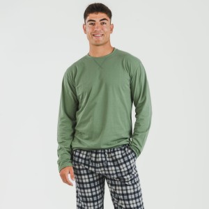 Pijama hombre franela Cuadro Javier verde caceria