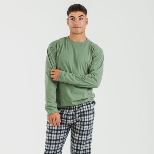 Pijama hombre franela Cuadro Javier verde caceria 2