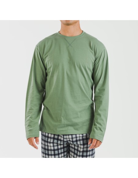 Pijama hombre franela Cuadro Javier verde caceria