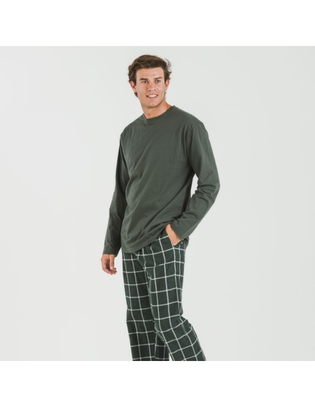 Pijama hombre franela Cuadro Andino verde caceria