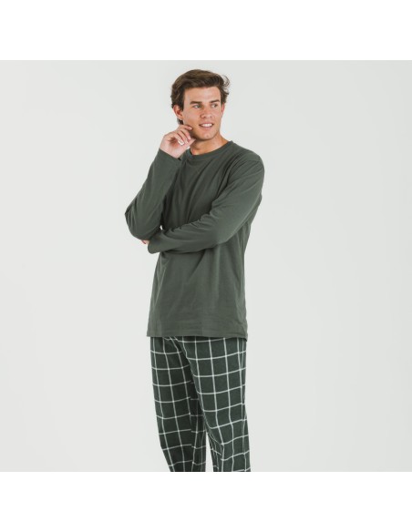 Pijama hombre franela Cuadro Andino verde caceria