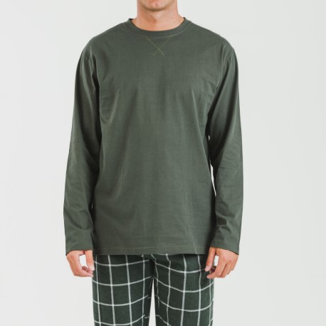 Pijama hombre franela Cuadro Andino verde caceria