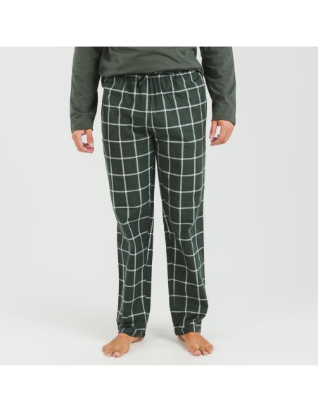 Pijama hombre franela Cuadro Andino verde caceria