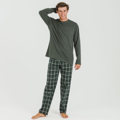 Pijama hombre franela Cuadro Andino verde caceria