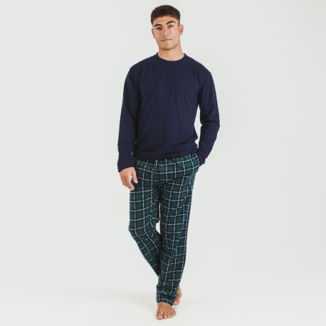 Pijama hombre franela Cuadro Ruz azul marino