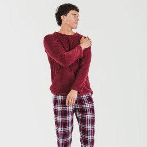 Pijama coral hombre Cuadro Dido burdeos