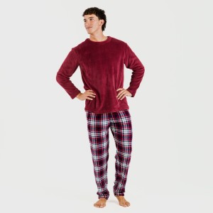 Pijama coral hombre Cuadro Dido burdeos 2