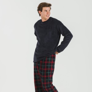 Pijama coral hombre Cuadro Roman azul marino 2