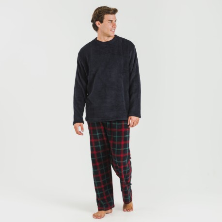 Pijama coral hombre Cuadro Roman azul marino