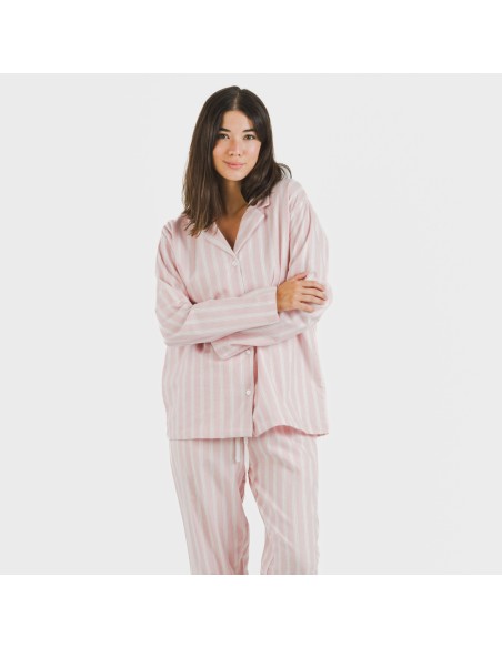 Pijama Franela con solapa mujer Raya Marsella rosa Pijama Franela con solapa mujer Raya Marsella rosa