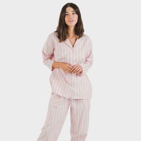 Pijama Franela con solapa mujer Raya Marsella rosa