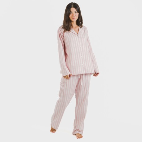 Pijama Franela con solapa mujer Raya Marsella rosa
