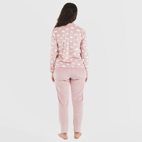Pijama terciopelo Nubecita rosa palo
