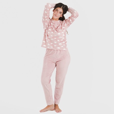Pijama terciopelo Nubecita rosa palo