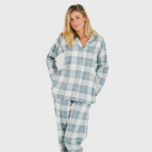Pijama franela con solapa mujer Cuadro Guima indigo Talla de Ropa M