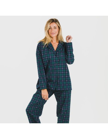 Pijama franela con solapa mujer Cuadro Ruz verde Pijama franela con solapa mujer Cuadro Ruz verde