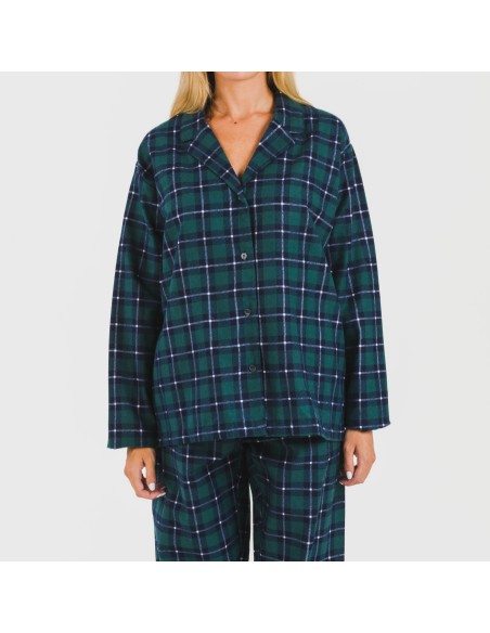 Pijama franela con solapa mujer Cuadro Ruz verde Pijama franela con solapa mujer Cuadro Ruz verde