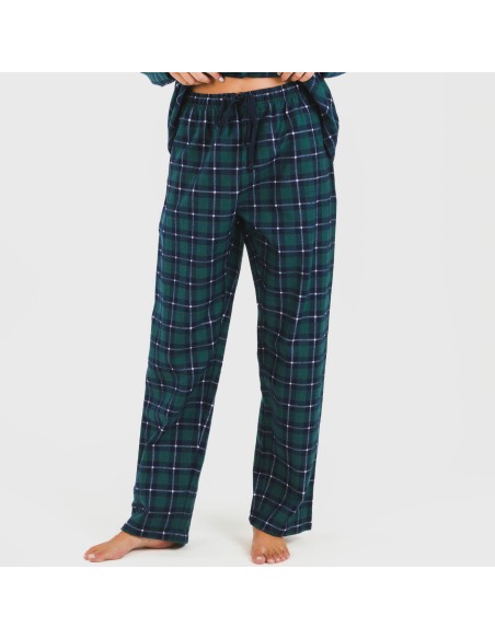 Pijama franela con solapa mujer Cuadro Ruz verde Pijama franela con solapa mujer Cuadro Ruz verde