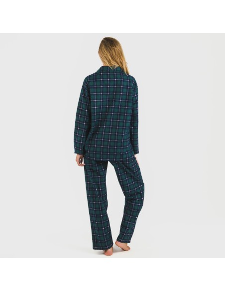 Pijama franela con solapa mujer Cuadro Ruz verde Pijama franela con solapa mujer Cuadro Ruz verde