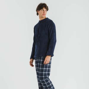 Pijama coral hombre Cuadro Brais azul marino 2