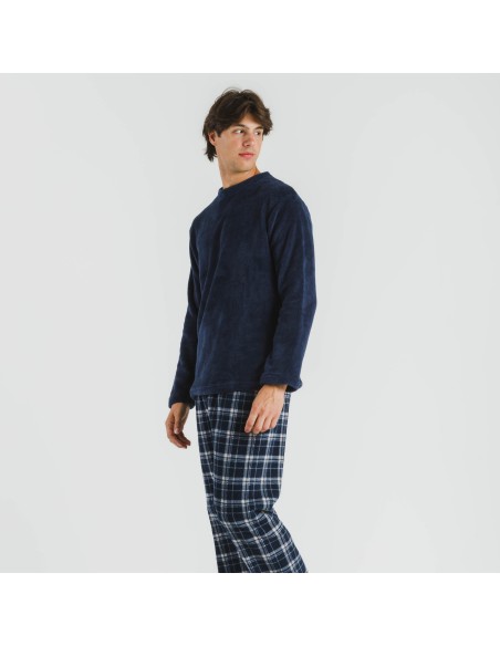Pijama coral hombre Cuadro Brais azul marino