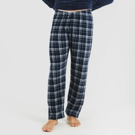 Pijama coral hombre Cuadro Brais azul marino