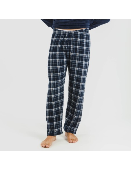 Pijama coral hombre Cuadro Brais azul marino