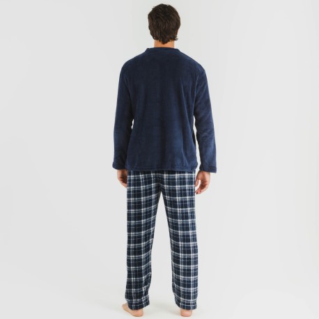 Pijama coral hombre Cuadro Brais azul marino