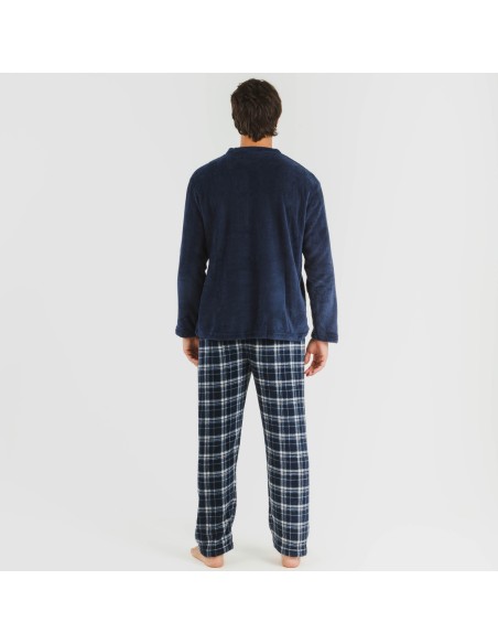 Pijama coral hombre Cuadro Brais azul marino