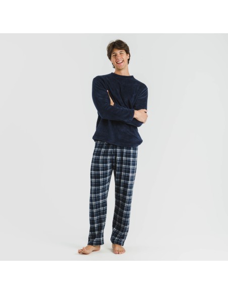 Pijama coral hombre Cuadro Brais azul marino