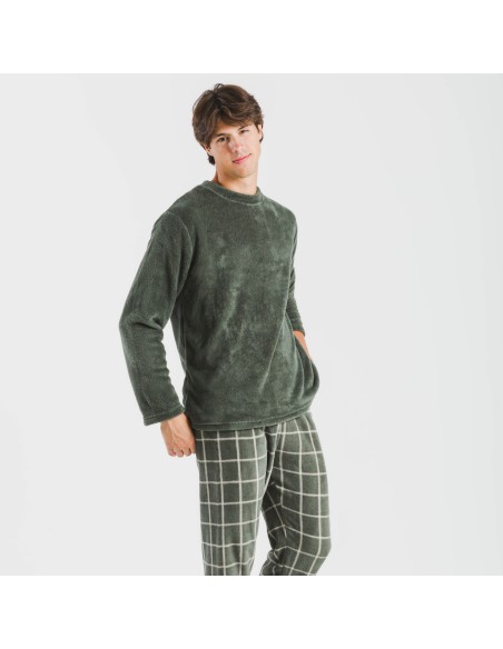Pijama coral hombre Cuadro Andino verde caceria