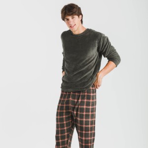Pijama coral hombre Cuadro Nelby verde caceria 2