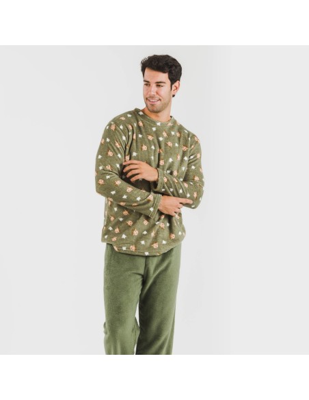 Pijama coral hombre Tatini verde caceria