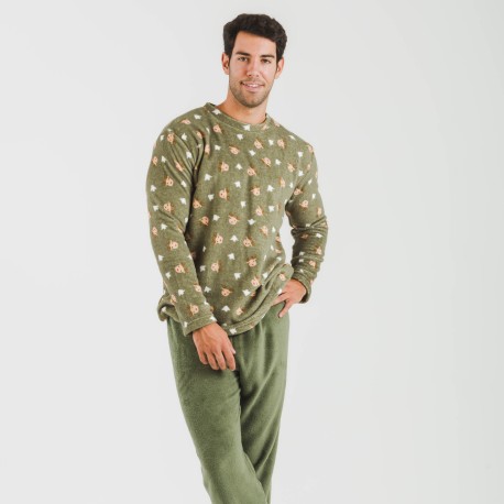 Pijama coral hombre Tatini verde caceria