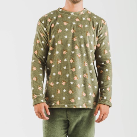 Pijama coral hombre Tatini verde caceria