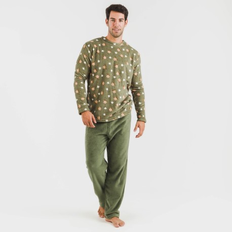 Pijama coral hombre Tatini verde caceria