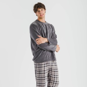 Pijama coral hombre Cuadro Javier gris 2